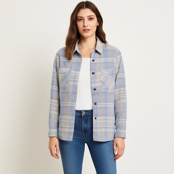 Casa Cabana Jackets & Blazers - Casa Cabana Plaid Shacket – Blue Beige Grey Overshirt Medium Fall Transitional